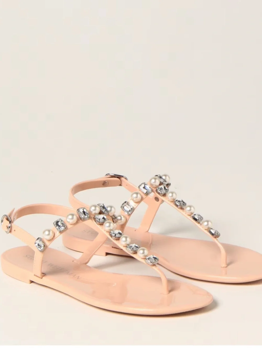 Stuart Weitzman NEW Goldie Jelly Crystal and Pearl Embellished T-Strap Sandal 9